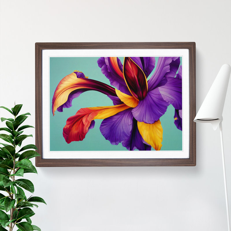 Futuristic Modern Flowers - Single Picture Frame Print, 46cm H x 64cm W x 2cm D, Walnut Framed