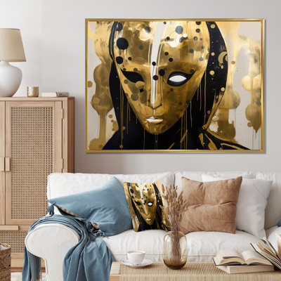 «Golden Mask Abstract Gold and Black», reproduction d'art sur toile