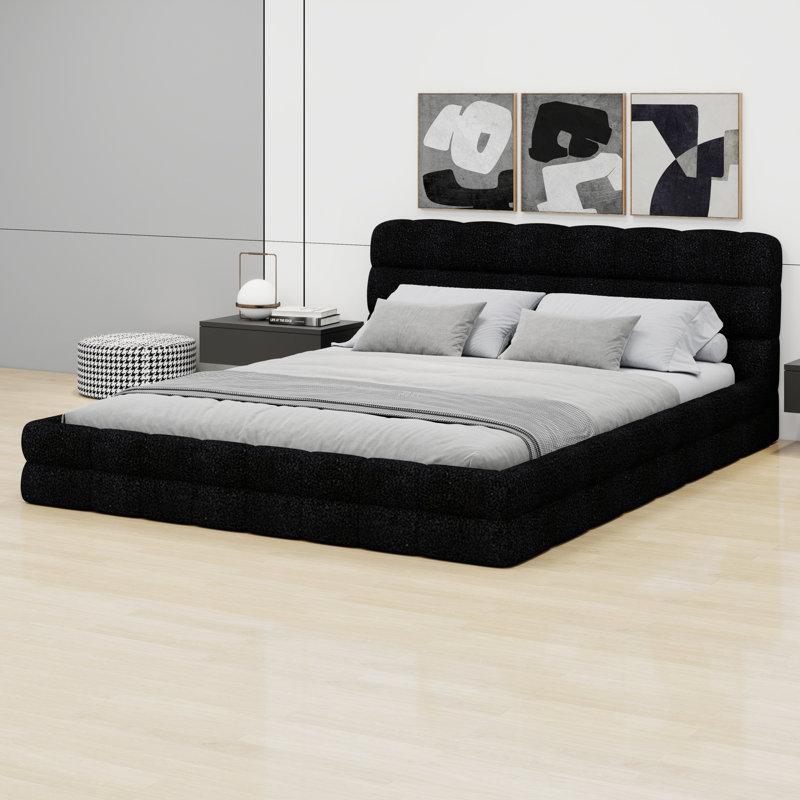 Lit plateforme en tissu d'ameublement, Noir
