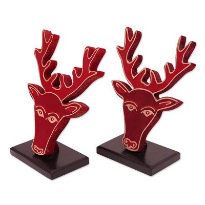 The Holiday Aisle® Handmade Deer Red Wood Home Accents (Pair)