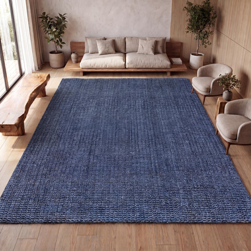 Pata Hand Woven Chunky Jute Navy Rug, Rectangle 6' x 9'