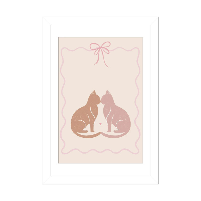 Deux chats amoureux - Reproduction d'art murale - Papier d'art encadré, 24 po x 16 po, Papier encadré, Blanc