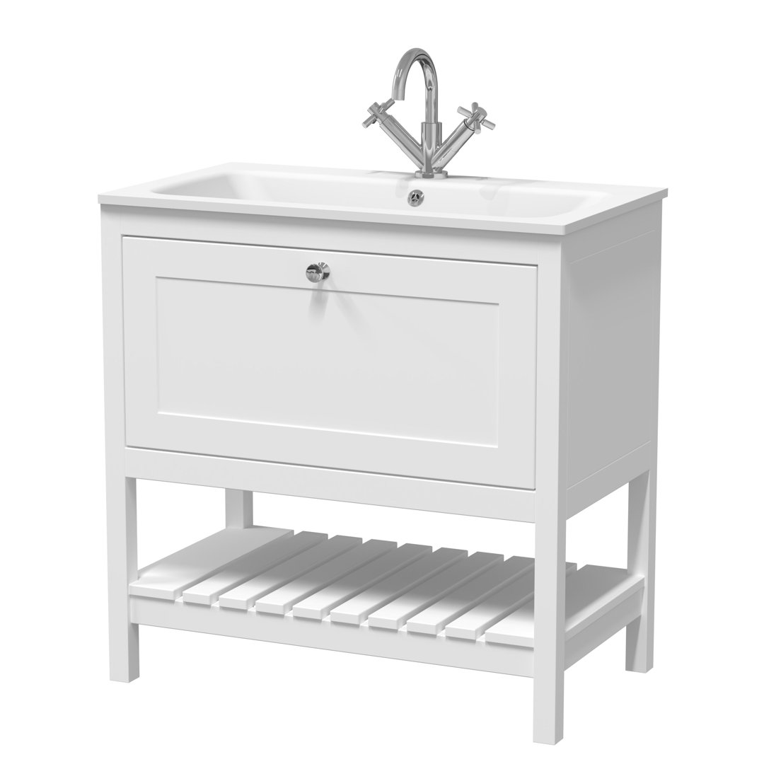 Old London Bexley Vanity Unit with Stone Basin - White - 800mm - Image 3