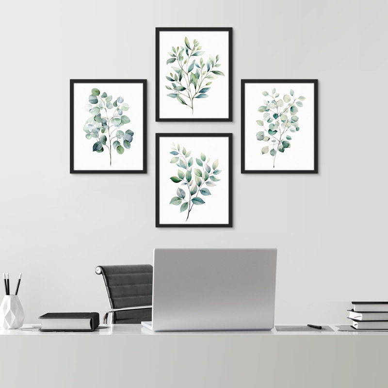 «Green Leaves Plants», impression sur papier 4 pièces, Noir, H 10 po x l 8 po