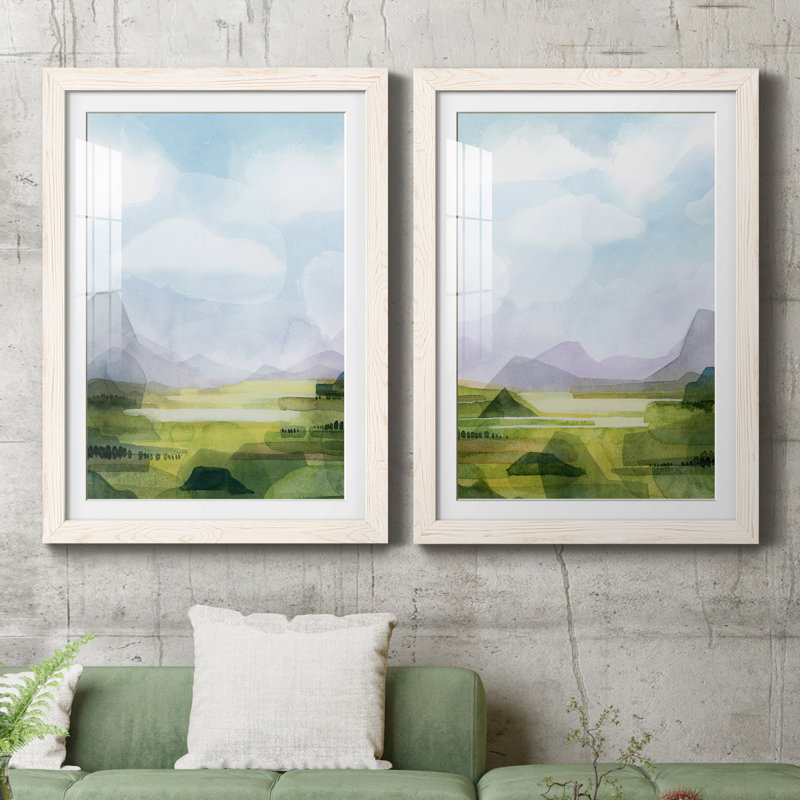 Verdant Vale I - ensemble de 2 reproductions d'art sur papier encadré, H 43,5 po x l 31,5 po x P 1 po, Papier encadré blanc