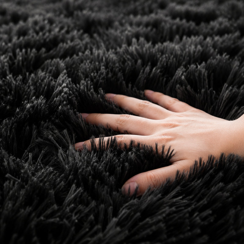 Black Fluffy Area Rug - Ultra Soft Shag Rug for Living Room, Bedroom, Holiday Decor, Non-Slip Fuzzy Carpet for Modern Home