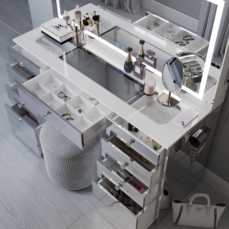 Selina Extra-Large Vanity Table with Speakers & Storage