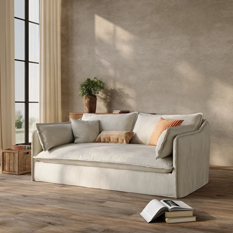 Canapé Luna-Beige avec housses amovibles, Ivoire ivoire, H 35 po x l 75,4 po x P 40,2 po
