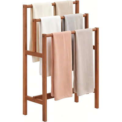 Freestanding Wooden Towel Rack Stand for Bathroom, 3-Tier Bath Towel Drying Rack