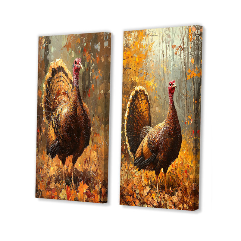 Wildwood Gobbler Turquie I - ensemble d'art mural de dinde 2 pièces, H 28 po x l 24 po, Toile tendue