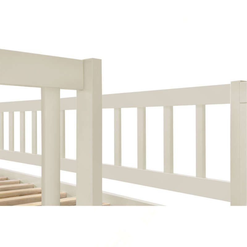 Lit superposé à escalier avec lit gigogne, Crème