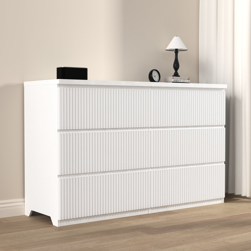Commode 6 tiroirs en bois, Blanc
