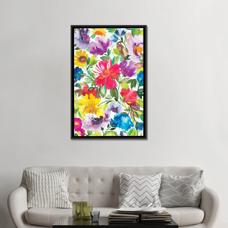 «Hibiscus», impression sur toile, H 26 po x l 18 po x P 1,5 po, Toile avec cadre noir, Pas de tapis