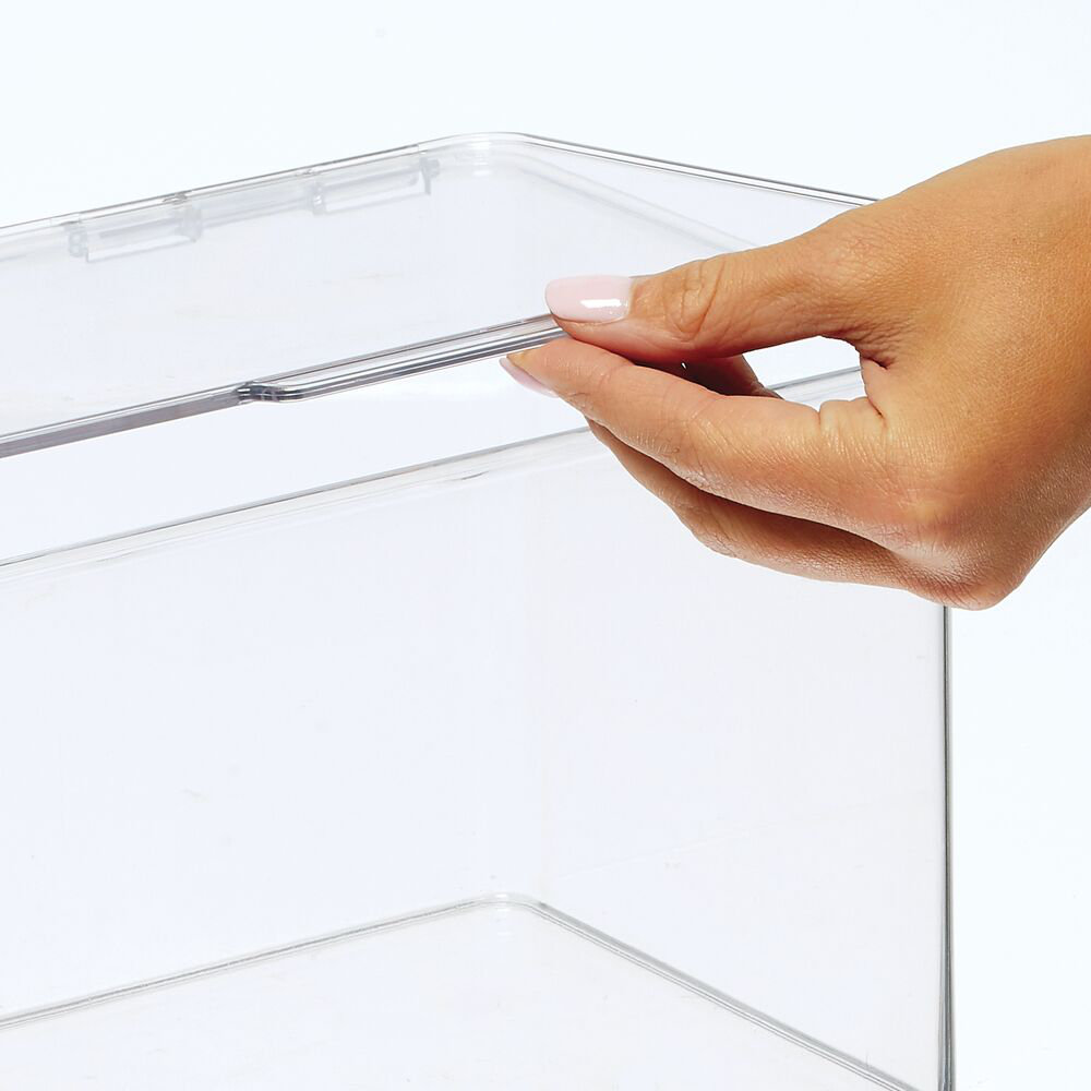 MDesign Boîte De Rangement Plastique - Organisateur Salle De Bain Avec Couvercle - Style Épuré Et Moderne - Transparent/Laiton