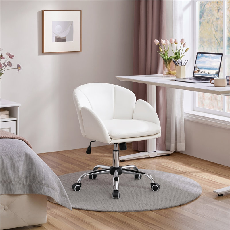 Corson Modern Swivel Rolling Desk Chair for Home Office with Armrests, White Faux Leather