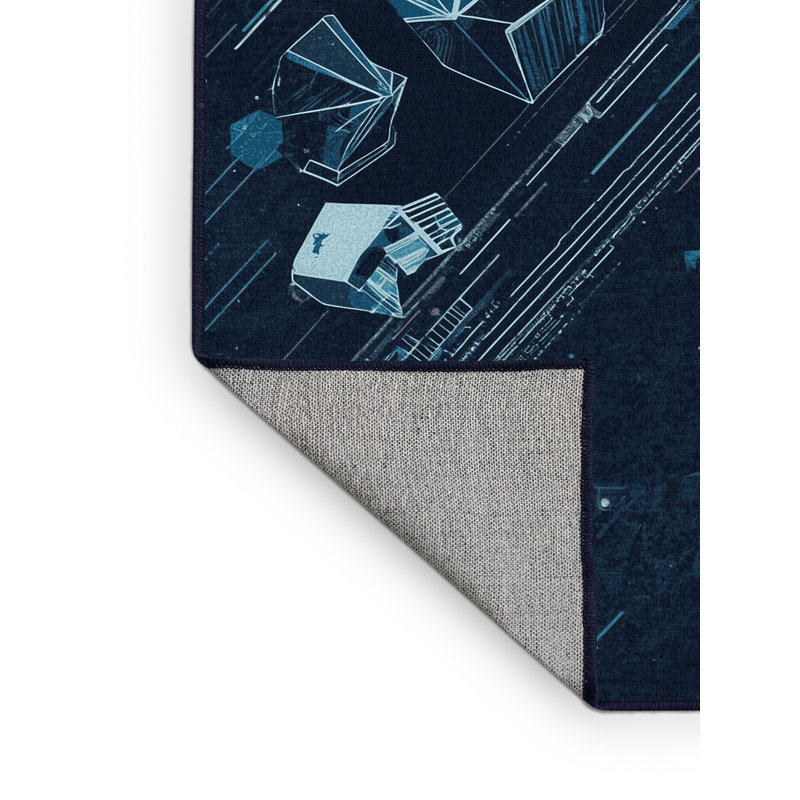 Tapis bleu marine délavé à la machine Bridgewater Cyberpunk Street Market, 6 X 9