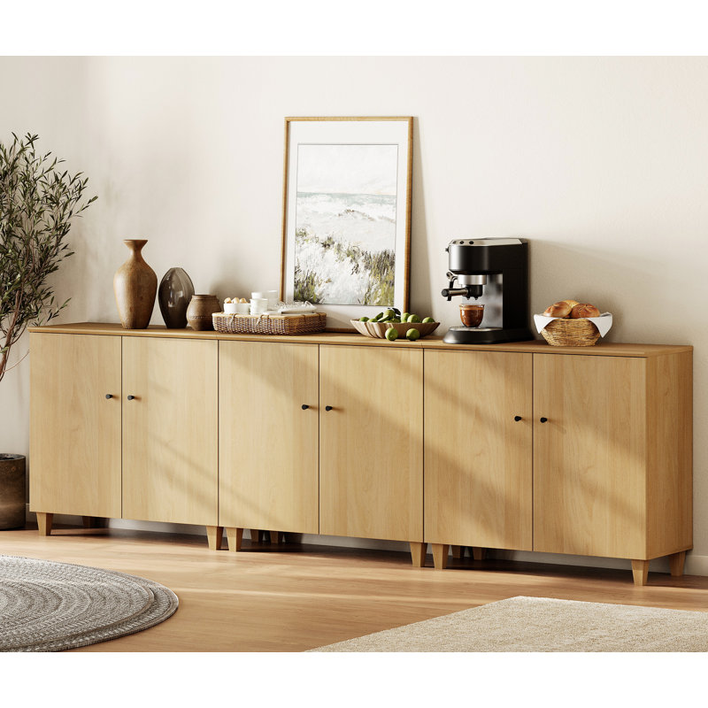 Lysiane 6-Door Buffet Cabinet Sideboard For Kitchen Dining Room, Oak