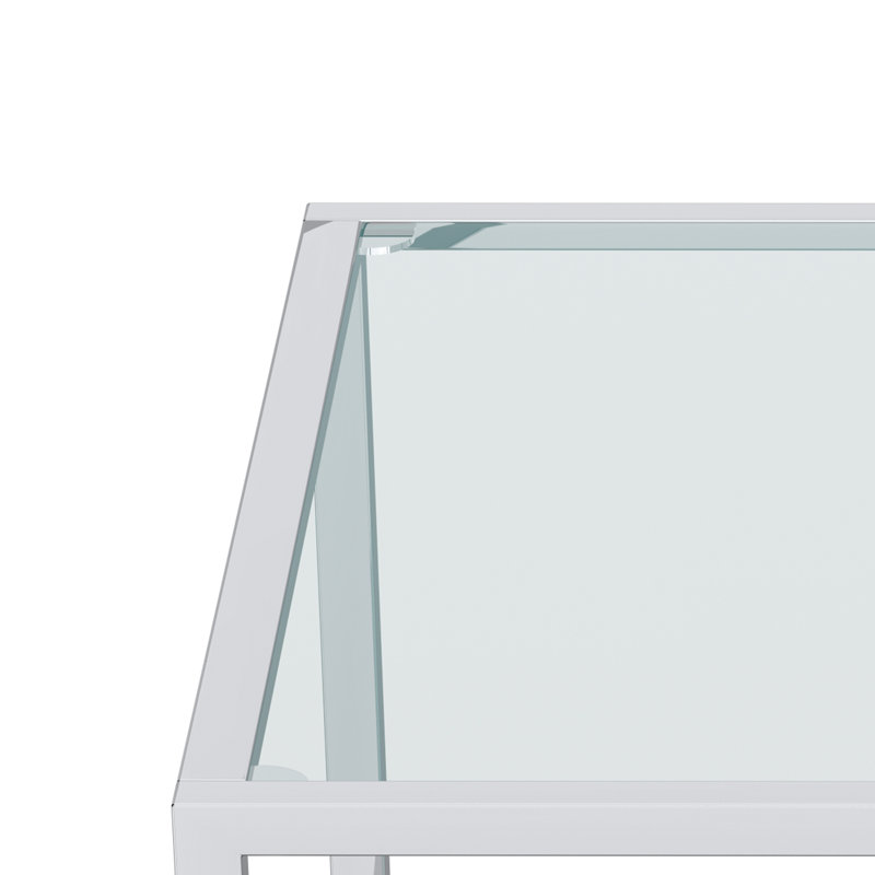 Harrie Glass Top Coffee Table, Silver, 14.25" H x 19.75" L x 19.75" W