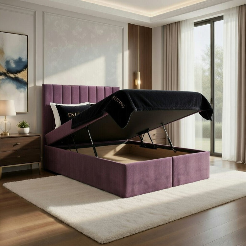 Upholstered Ottoman Bed, Single, Pink