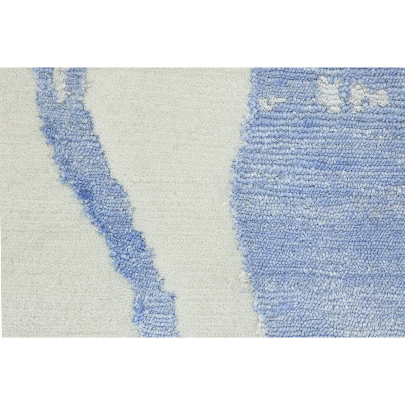 Tapis ivoire et bleu noué à la main de haute qualité, Rectangle 6 pi x 9 pi