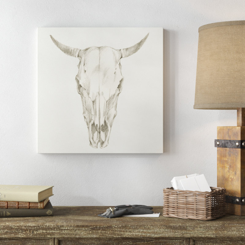«Western Skull Mount I», peinture sur toile, H 20 po x l 20 po