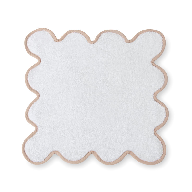 Scalloped Hand Towel, White/Brown, Washcloth