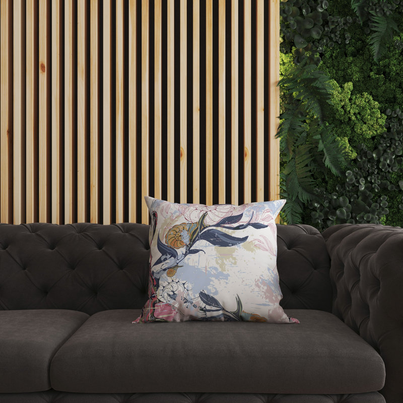 Coussin décoratif réversible à motif floral Leaf Lurker, Bleu/Rose/Orange, H 16 po x l 16 po