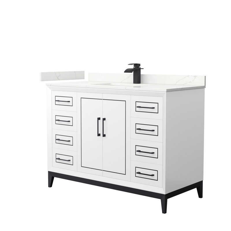Ensemble de meuble-lavabo simple avec comptoir Marlena 48, Quartz Giotto, Noir, Nickel brossé