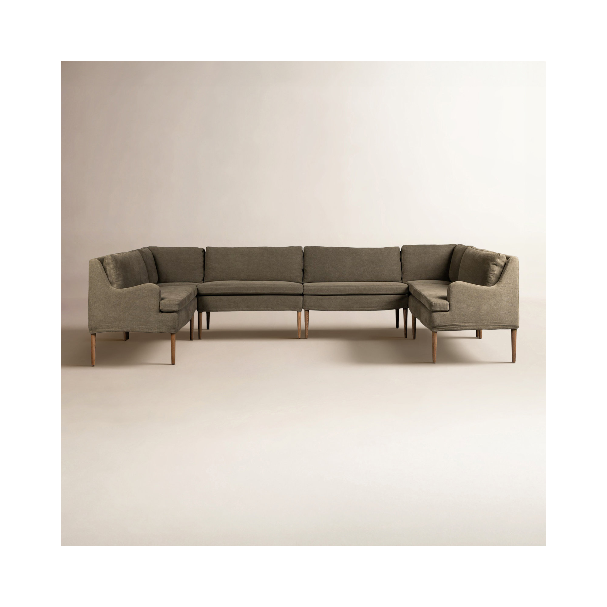 Aurelia Dining Banquette, Broadway Olive Linen, 34.5" H x 131" W x 75" D