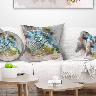 Gros plan d'un iguane vert - coussin imprimé abstrait