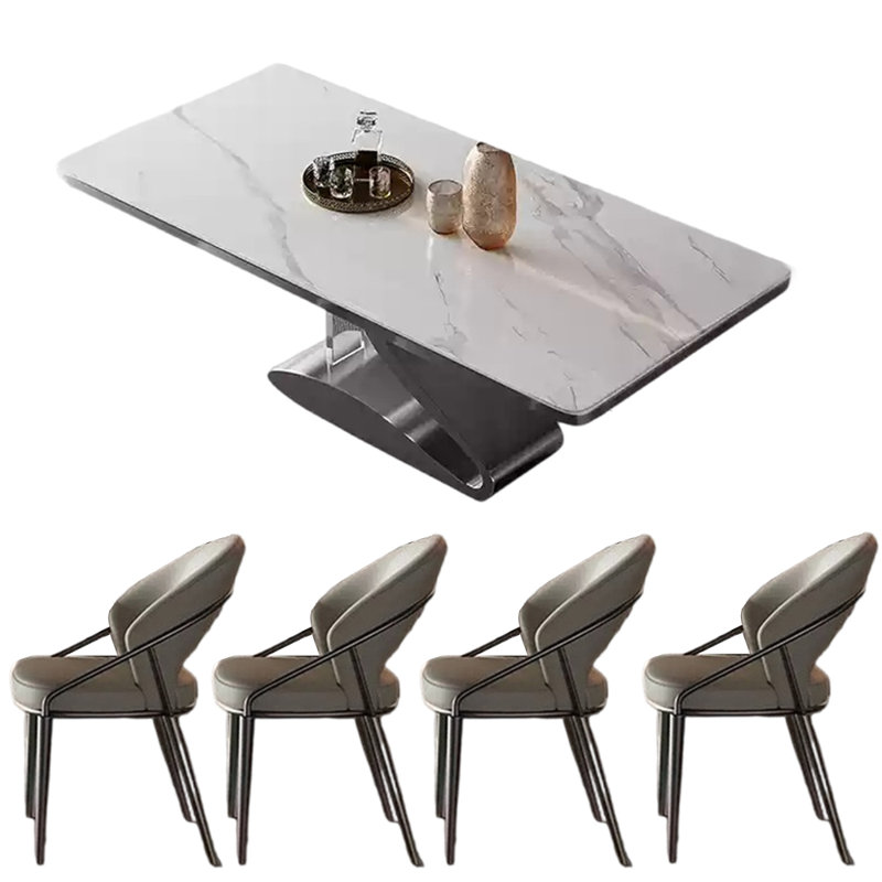 Modern simple rectangular home dining table sets, White/Gray, 29.53"H x 70.87"L x 35.43"W