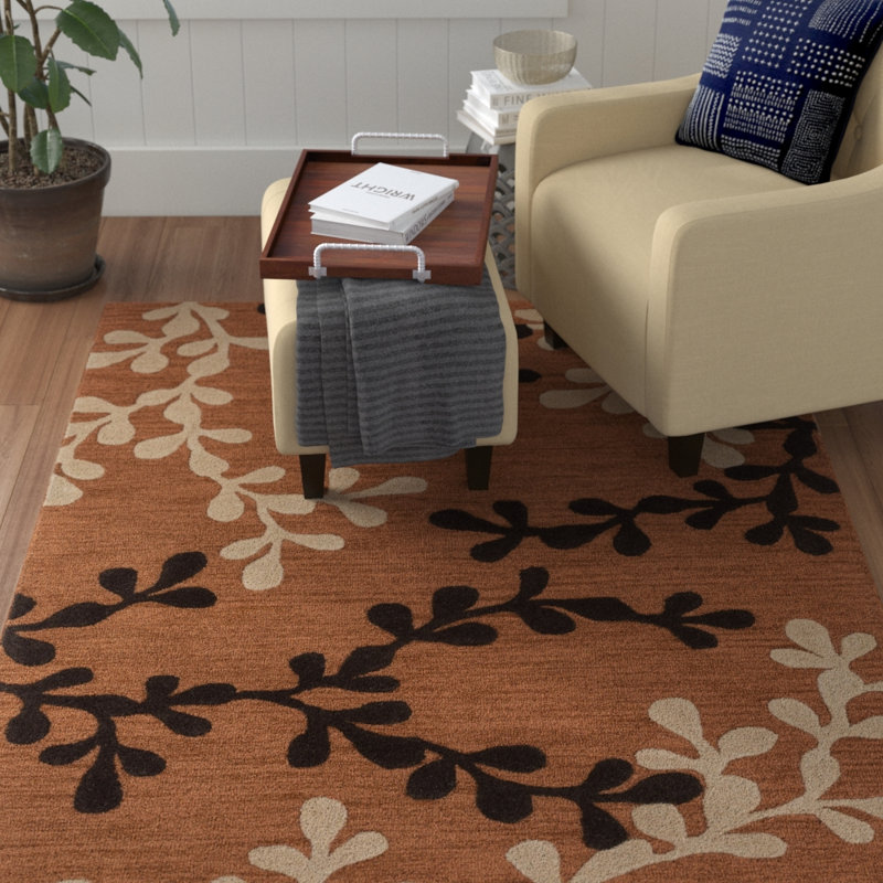 Coutu Wool Floral Indoor Rug, Rectangle 9' x 13'
