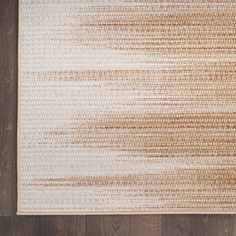 Tapis brun / beige clair en polyester tissé à la machine Lanaye, Tapis de couloir 2 pi 2 po x 7 pi 6 po