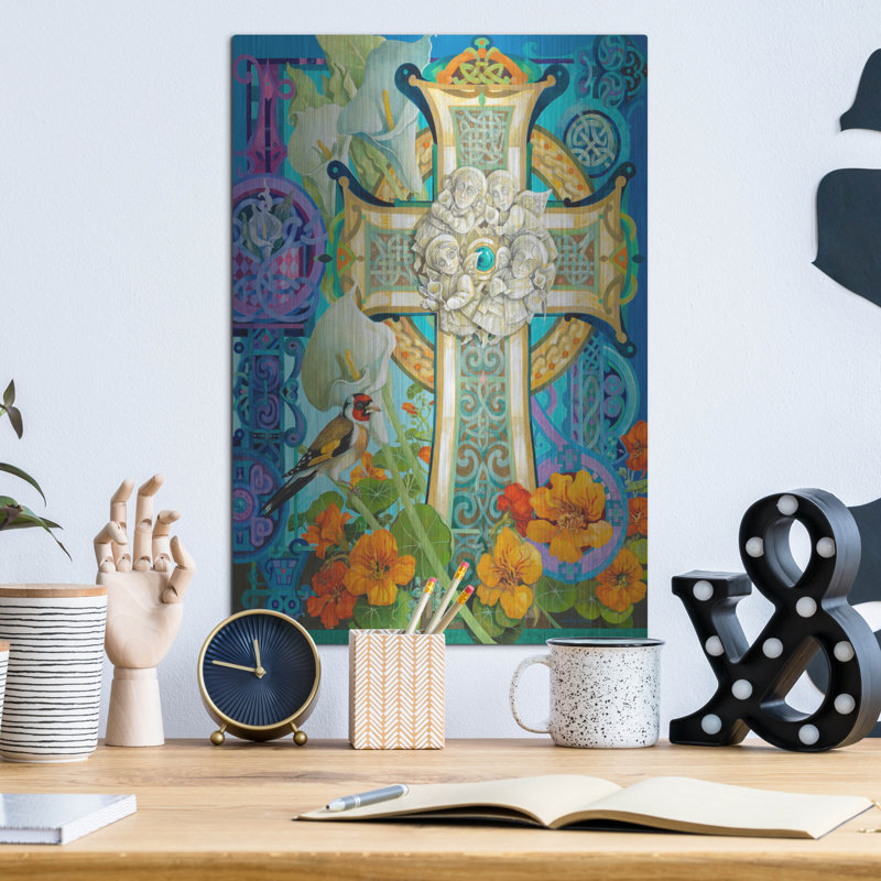 Art mural en métal Red Barrel Studio «Celtic Cross» par David Galchutt, H 16 po x l 12 po