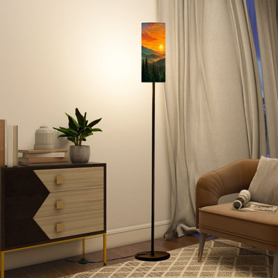 Grande lampe moderne sur pied avec télécommande à DEL à intensité variable, abat-jour réglable Sunset Forest
