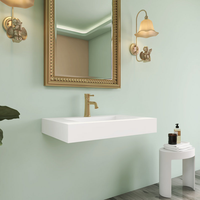 Lavabo de salle de bain rectangulaire 29,5 pouces à surface solide blanc mat