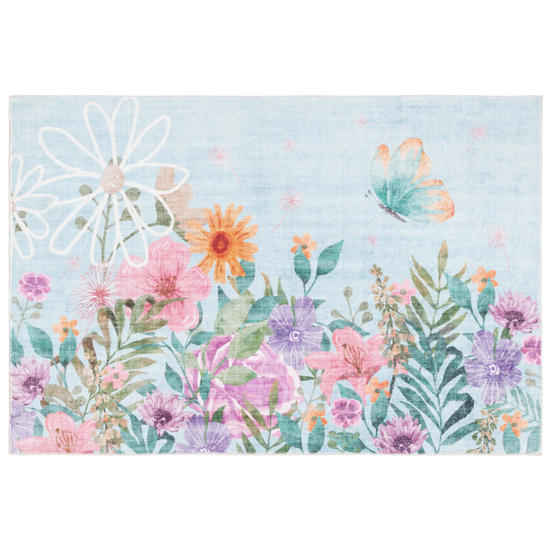 Tapis de cuisine Anircin, Rectangulaire 2 pi x 3 pi, Aigue-marine / rose