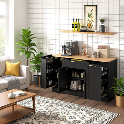 Buffet de rangement multifonctionnel avec table de salle à manger extensible, tablettes réglables et support coulissant à 3 niveaux - Armoire pour îlot de cuisine de qualité supérieure pour la cuisine, la salle à manger ou le salon