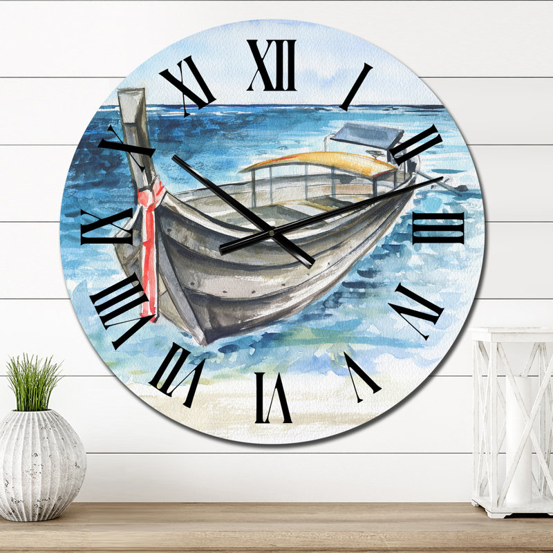 Sloop On Tropical Beach - Horloge murale nautique et côtière, Petit