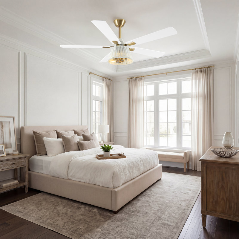 52" Rattan White Ceiling Fan With Light Kit And Remote Control