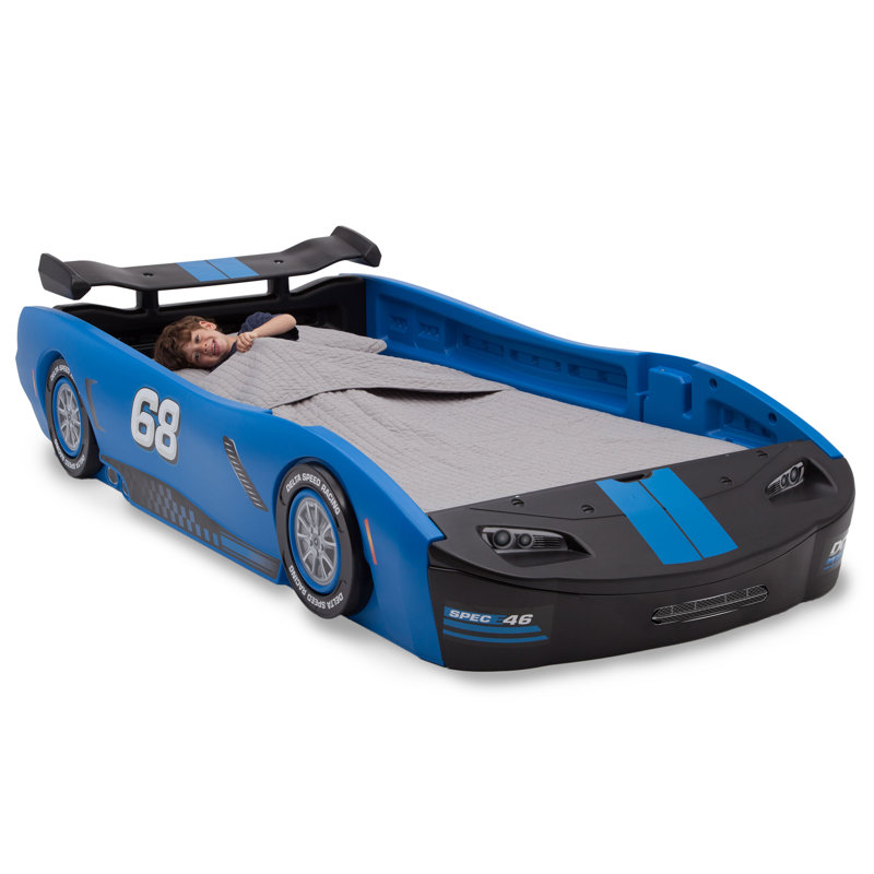 Delta Children Turbo 2-piece Twin Bedroom Furniture Set – Includes Twin Race Car Bed And Twin Mattress, Blue