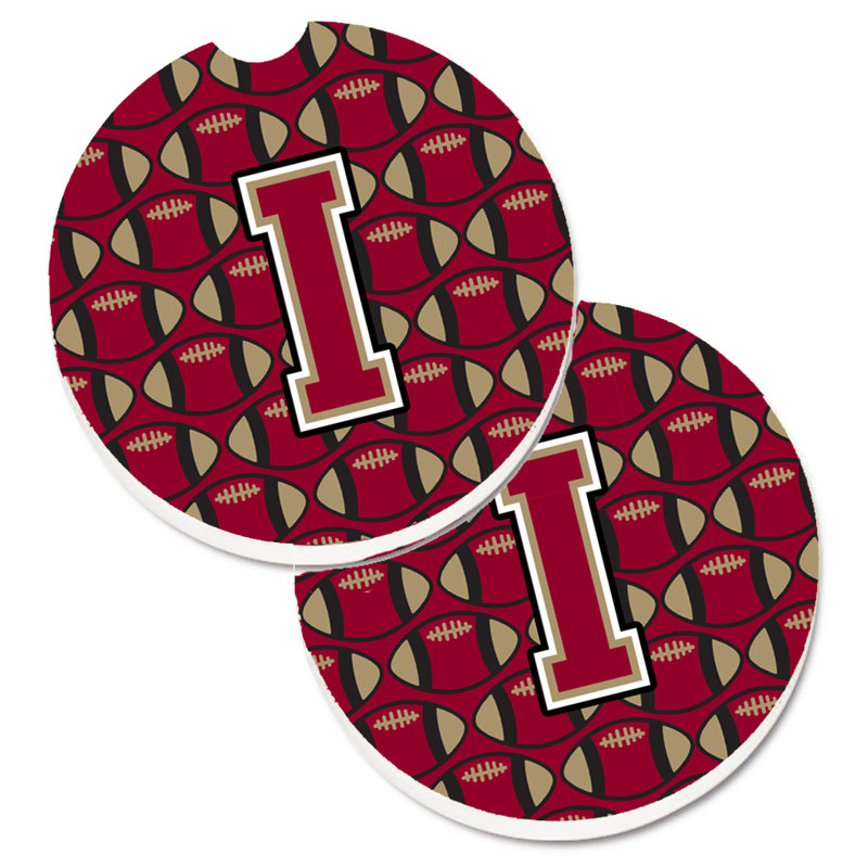 Ceramic Round 2 Piece Car Coaster Set, I, Garnet/Gold