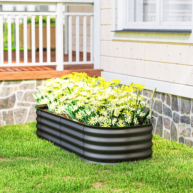 4.9' X 2' X 1' Galvanized Raised Garden Bed Kit, Metal Planter Box With Safety Edging, Dark Gray, 11.8" H x 59" W x 24.5" D