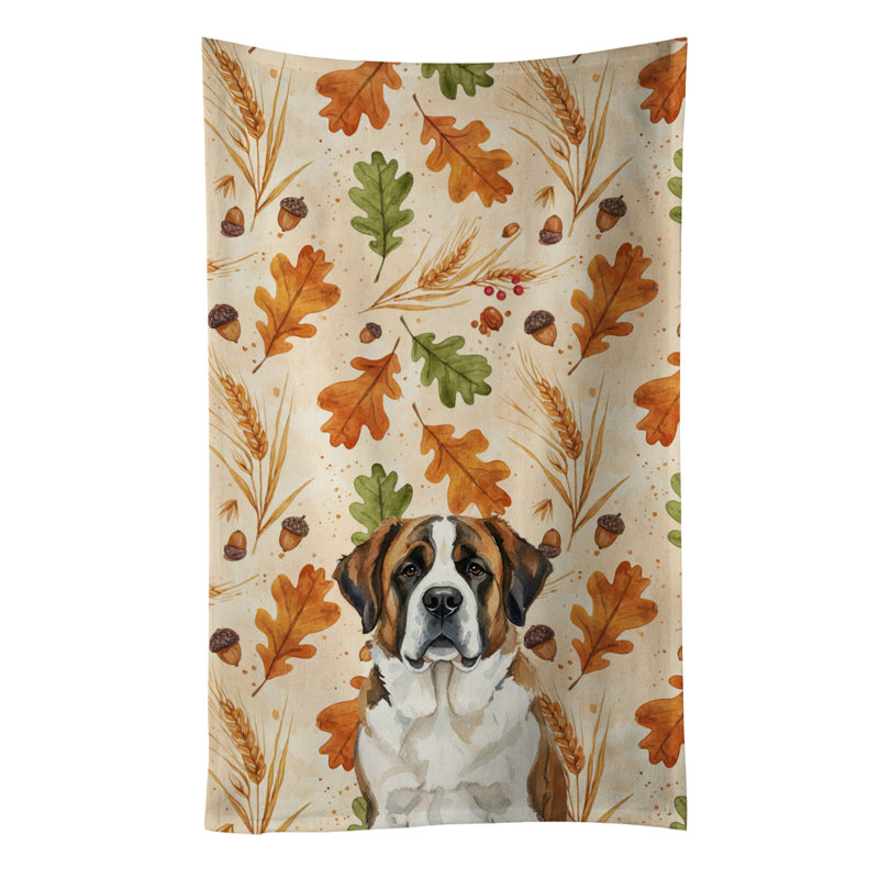 Heirloom Fall Kitchen Towel, Brindle and White Saint Bernard