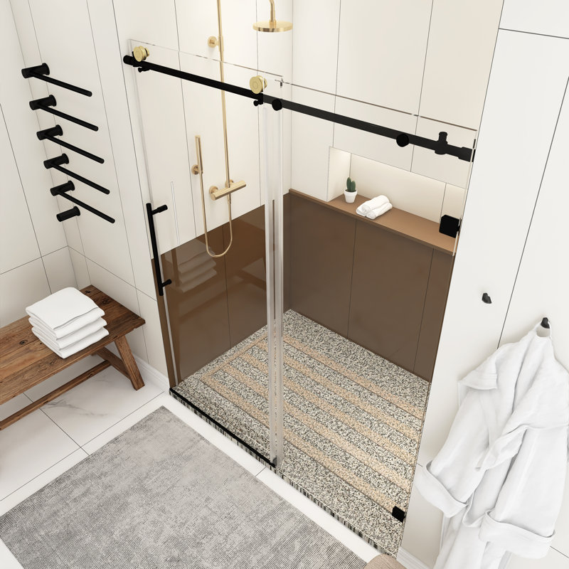 Porte de douche sans cadre avec verre transparent l 60 po x H 74 po