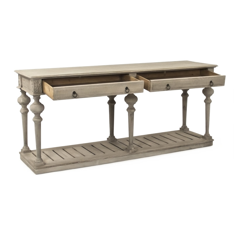 Ash Grey Oak and Metal Sphere-Detailed Console Table with Storage