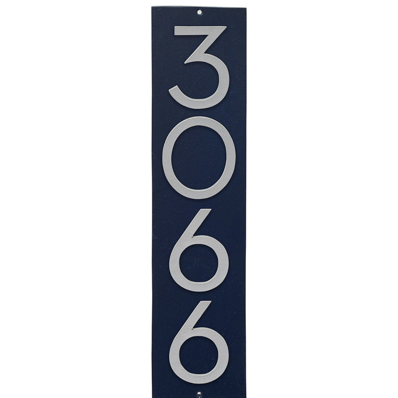 Plaque d’adresse murale flottante linéaire, Bleu marine, Argent