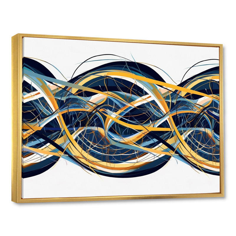Helix expression abstraite jaune et bleu, Cadre flottant doré, H 12 po x l 20 po x P 1 po