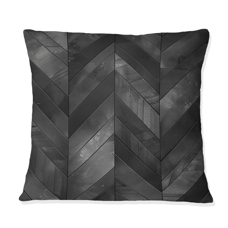Coussin décoratif moderne gris foncé à chevrons III, H 18 po x l 18 po