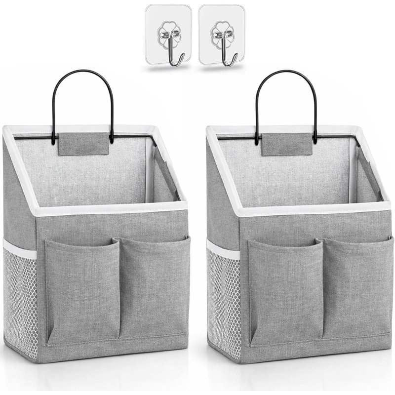 2Pcs Small Wall Hanging Baskets For Organizing, Wall Hanging Storage Bag As Over The Door Organizer, Wall File Organizer, Rv Storage And Organization. For Bedroom, Office, Camper (Gray)